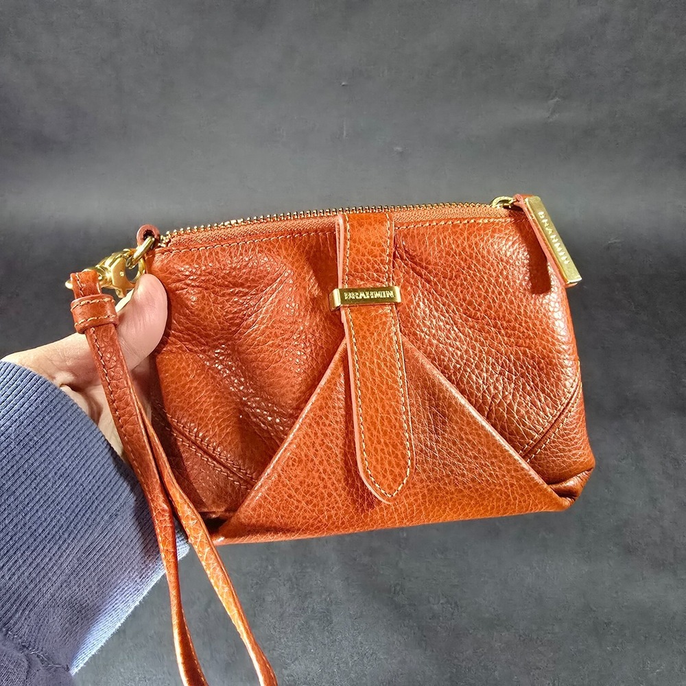 Brahmin Orange Leather Zippered Wristlet Purse Wallet